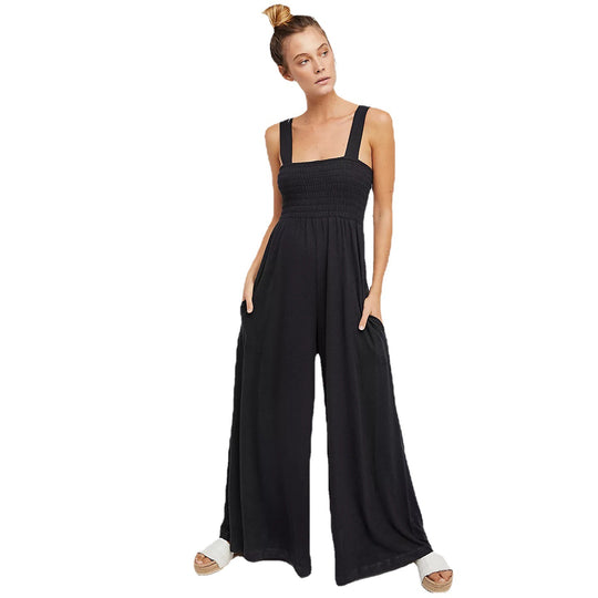 Damen Lässiger Jumpsuit mit elastischem Oberteil und weitem Bein EB