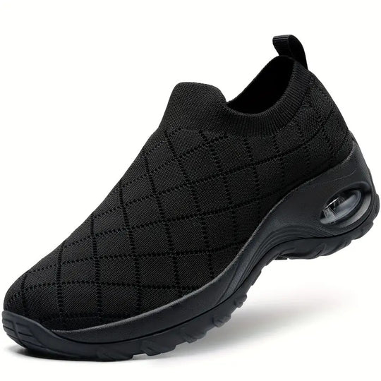Damen Slip-On Freizeitschuhe mit atmungsaktiver Strickoberfläche und dämpfendem Fußbett EB