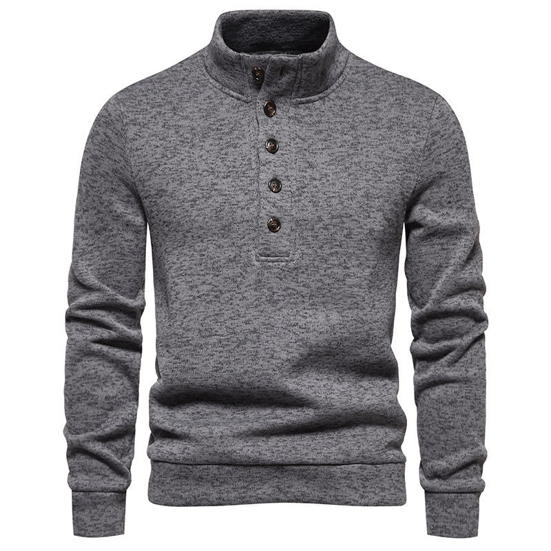 Herren gemütlicher Langarmpullover mit Knopfleiste und Stehkragen EB