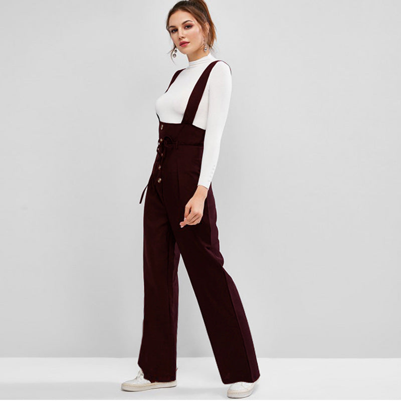 Damen Hochwertiger Jumpsuit mit blickdichten Trägern und Knopfdetail EB