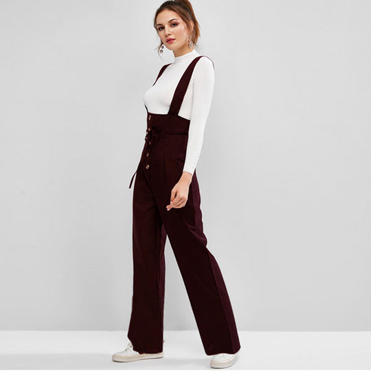 Damen Hochwertiger Jumpsuit mit blickdichten Trägern und Knopfdetail EB
