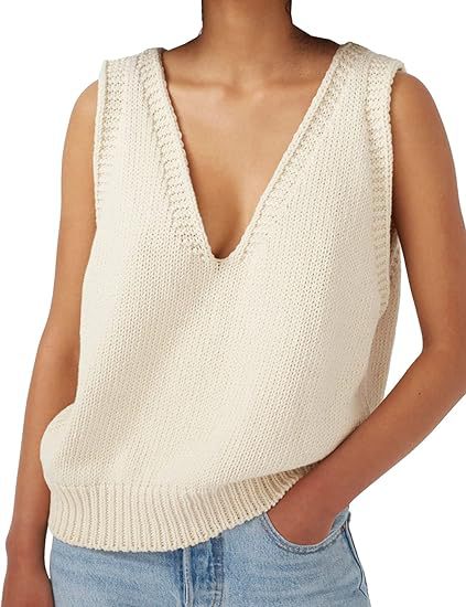Damen Stricktop mit tiefem V-Ausschnitt und strukturiertem Abschluss EB