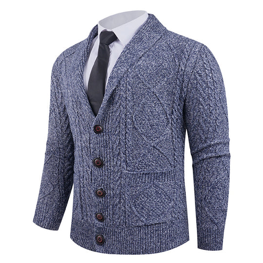 Herren nan Strickcardigan mit Schalkragen, Zopfmuster, aufgesetzten Taschen und Knopfleiste EB