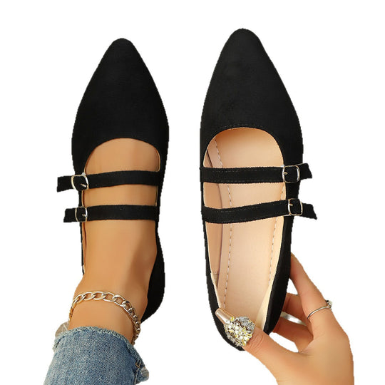 Damen spitze Ballerinas mit doppeltem Riemendesign EB