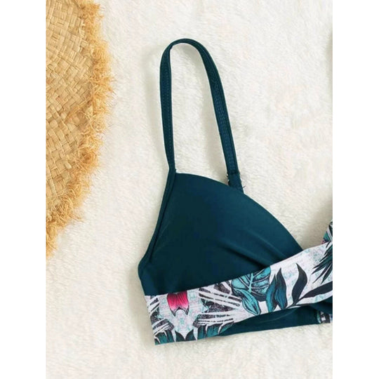 Damen Triangel-Bikini mit floralem Muster und stilvollen Bindebändern EB