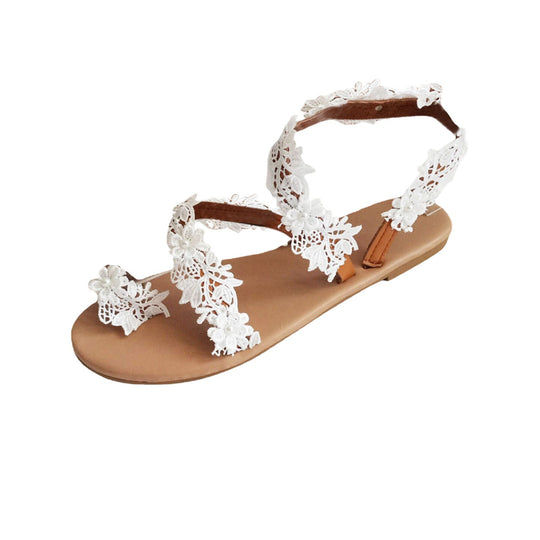 Damen Elegante und zarte Riemchen-Sandalen mit floralen Details EB
