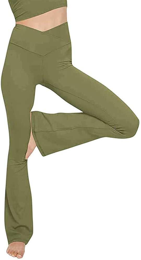 Damen nan taillenhohe Yogahose mit überkreuztem Bund und ausgestelltem Saum mit Schlitz EB