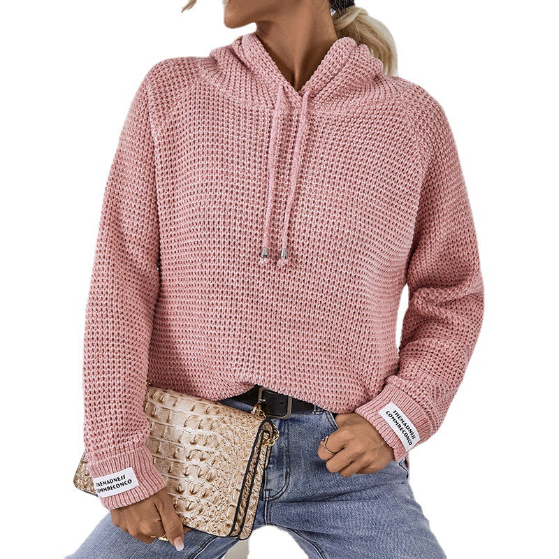 Damen bequemer Kapuzenpullover mit strukturiertem Strickmuster und seitlichen Schlitzen EB