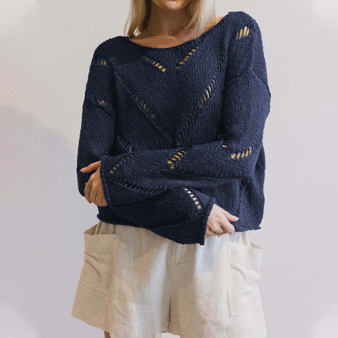 Damen lässiger Strickpullover mit luftiger Maschenstruktur EB