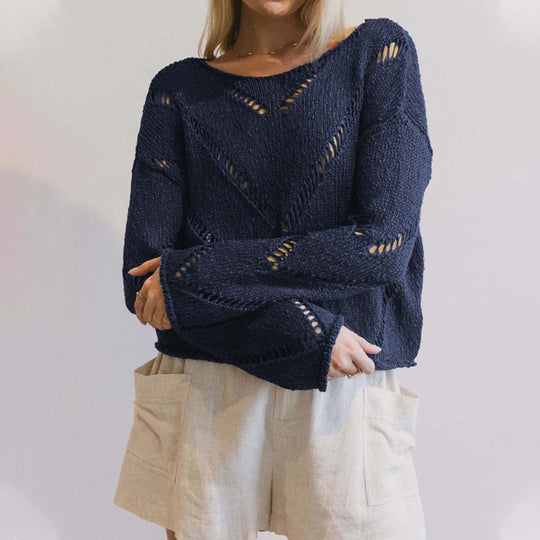Damen lässiger Strickpullover mit luftiger Maschenstruktur EB