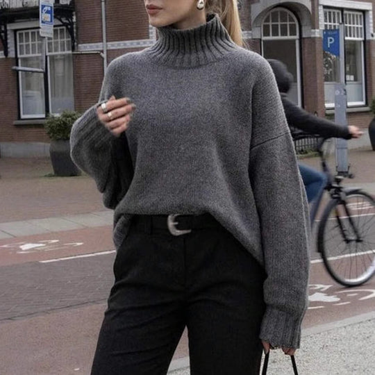 Damen Boxy-Rollkragenpullover aus feinem Wollmix mit Ballonärmeln und überschnittener Schulter EB