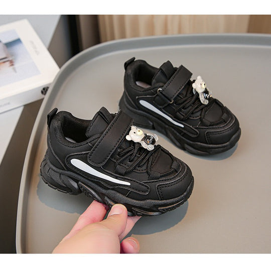 Damen sportliche Kinder-Sneaker mit verstellbarem Klettverschluss und buntem Tiermotiv EB