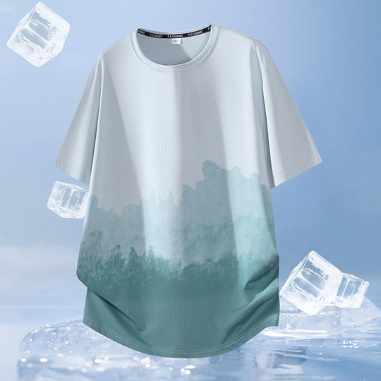Unisex Nan Oversized Kurzarmshirt mit Aquarelldruck, atmungsaktivem Meshgewebe und legerer Passform EB