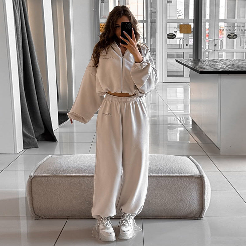 Damen lässiges Cropped Sweatshirt und Jogginghose Set EB