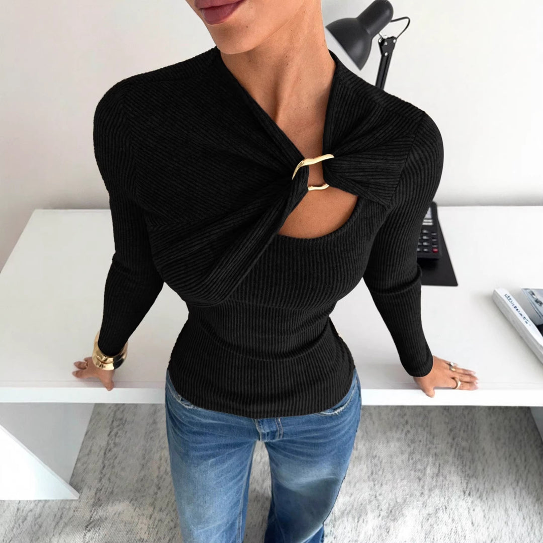 Damen Elegantes asymmetrisches Oberteil mit hochwertigem Knotendesign EB
