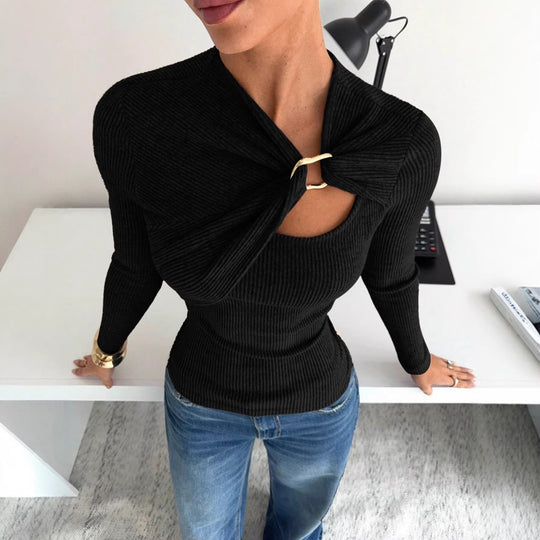 Damen Elegantes asymmetrisches Oberteil mit hochwertigem Knotendesign EB