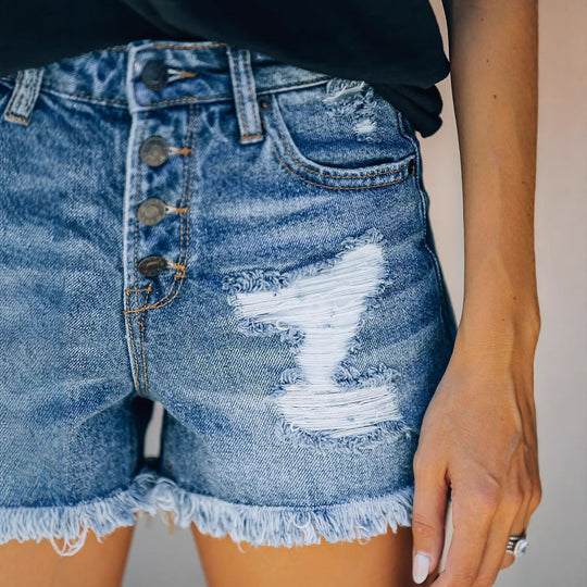 Damen Jeansshorts mit Knopfdetail und lässigem Saum EB