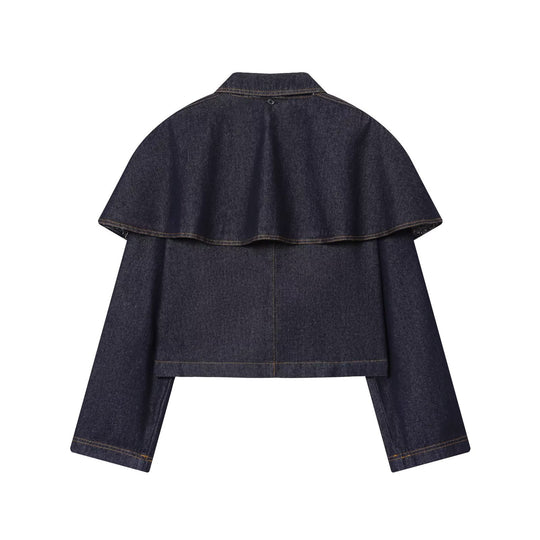 Damen nan cropped Jeansjacke mit Cape-Überwurf, Druckknopfverschluss und aufgesetzten Taschen EB
