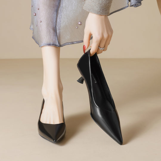 Damen elegante Pumps mit spitzem Zehenbereich und modischem Blockabsatz EB