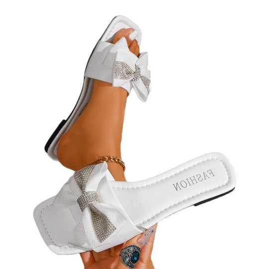Damen Glamouröse Slides mit funkelnder Schleifen-Pailletten-Verzierung EB