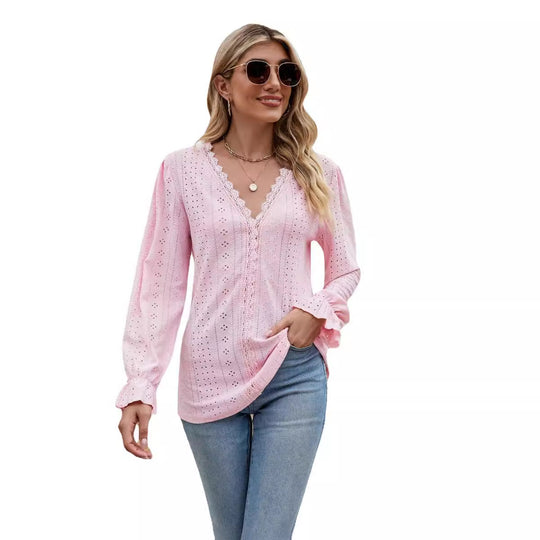 Damen Spitzenbluse mit V-Ausschnitt EB