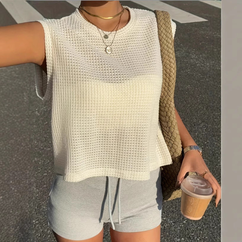Damen lockeres Waffelstrick-Top mit lässigem Schnitt EB