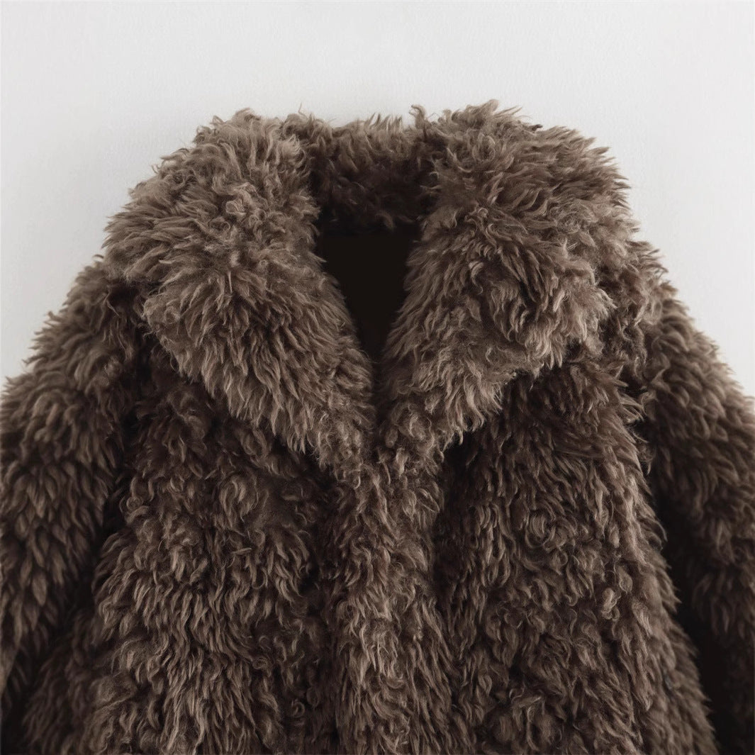 Damen Weiche Teddyfelljacke mit elegantem Revers EB