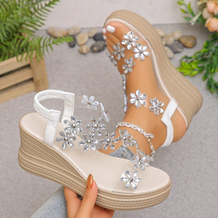 Damen Wedge-Sandalen mit floralem Dekor EB