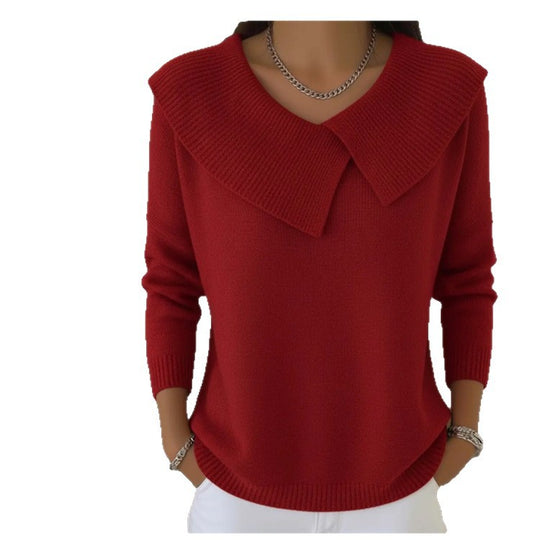 Damen nan grobgestrickter Pullover mit übergroßem Matrosenkragen und gerippten Abschlüssen EB