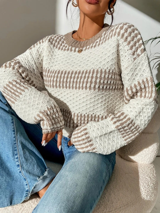 Damen Strickpullover mit strukturierter Oberfläche und modischen Streifen EB
