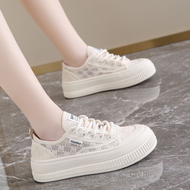 Damen komfortable Plateau-Sneaker mit filigraner Spitzenoberfläche EB