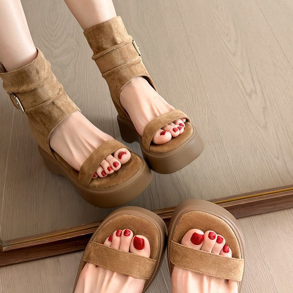 Damen Plateau Sandalen mit verstellbarem Riemen und modisch geflochtenem Obermaterial EB