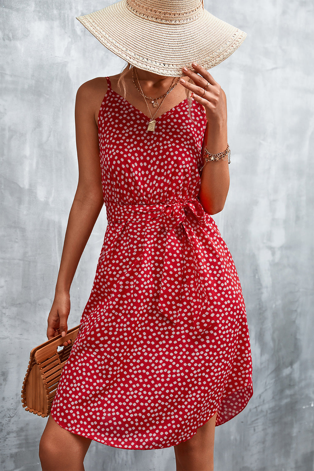 Damen Sommerliches Blusenkleid mit floralem Muster und knopfbarem Taillengürtel EB