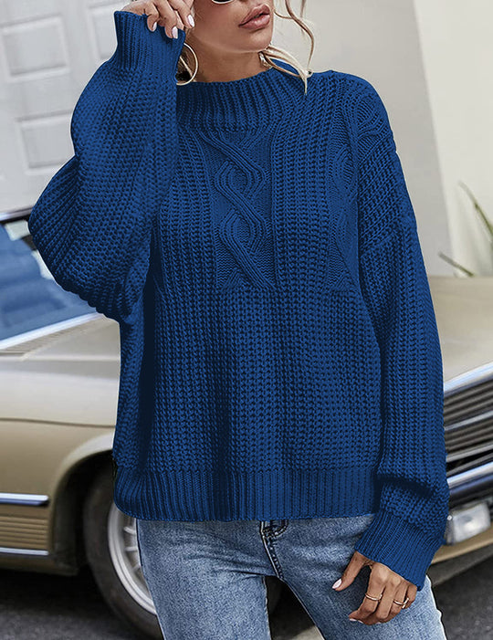 Damen lässiger Strickpullover mit tiefem Rundhalsausschnitt und lockerer Passform EB