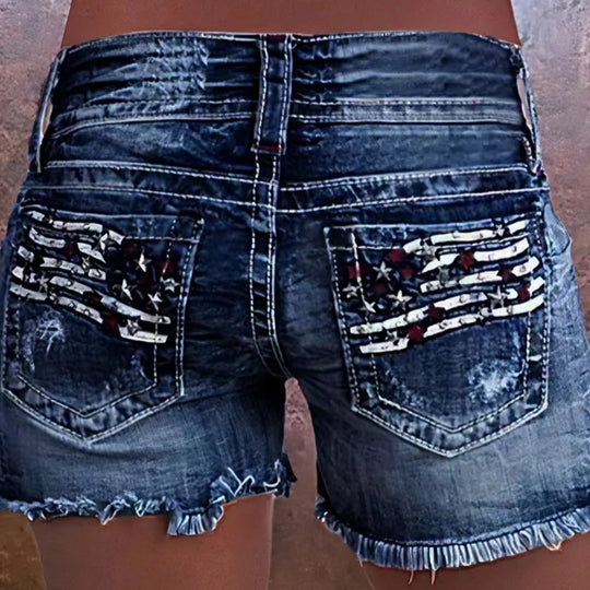 Damen Cargo-Shorts mit stylischen Rissdetails und patriotischen Applikationen EB