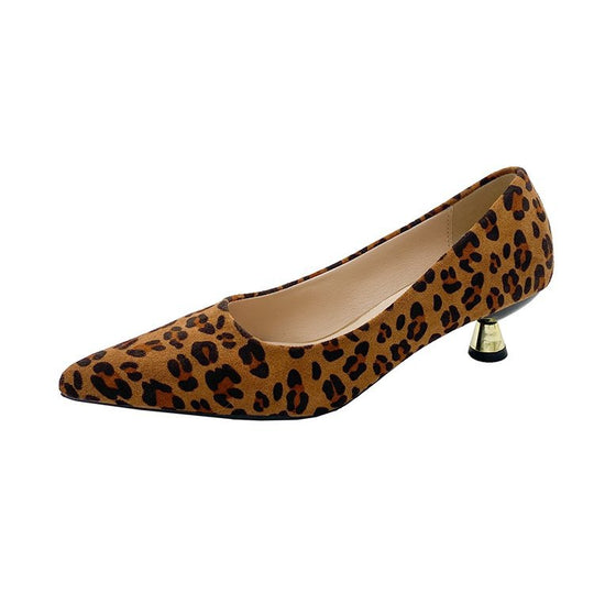 Damen Spitze High Heels mit modischer Leoparden-Optik und elegantem Blockabsatz EB
