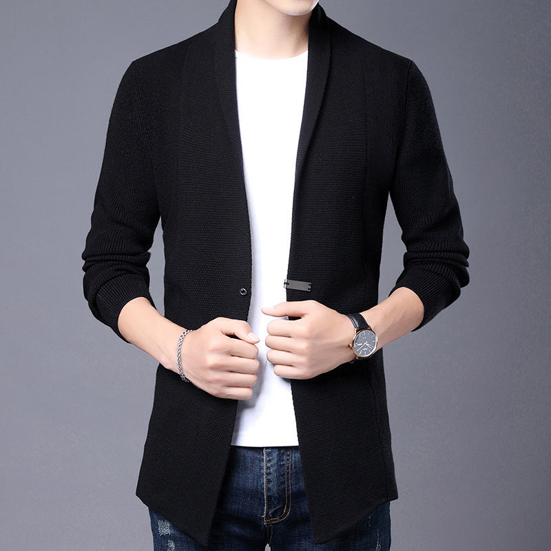 Herren Langarm Strickjacke mit modernem Schalkragen und asymmetrischem Saum EB