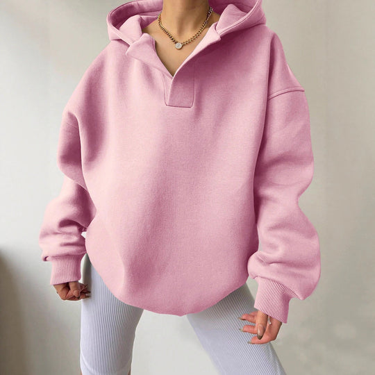 Damen Kapuzensweater mit übergroßem Schnitt und V-Ausschnitt EB