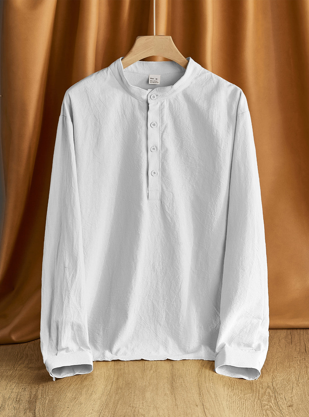Herren nan Nehru-Kragen-Henley aus Baumwollstretch mit verdeckter Knopfleiste und schmaler Passform EB