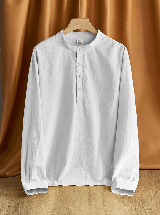 Herren nan Nehru-Kragen-Henley aus Baumwollstretch mit verdeckter Knopfleiste und schmaler Passform EB
