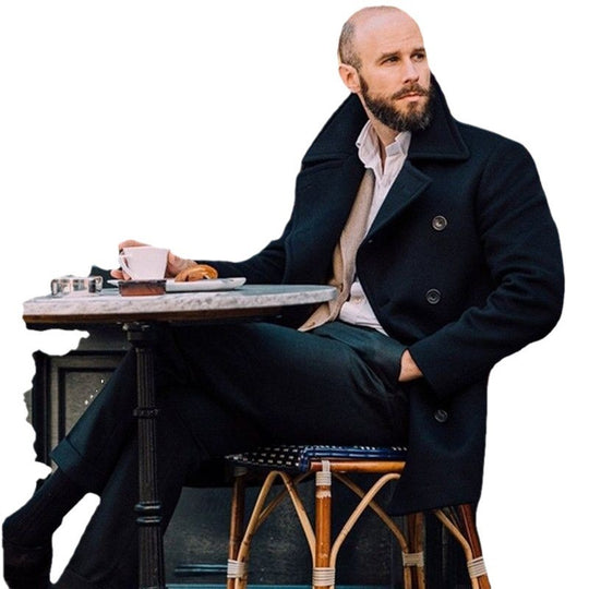 Herren eleganter doppelreihiger Wollmantel mit strukturiertem Obermaterial EB