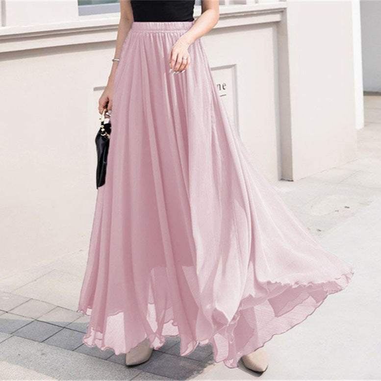 Damen nan Maxi-Chiffonrock mit elastischem Bund und fließender A-Linie EB