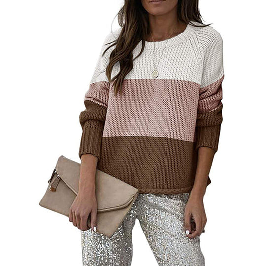 EB | Zweifarbiger Strickpullover mit Blockmuster Acryl Lässig und Komfortabel