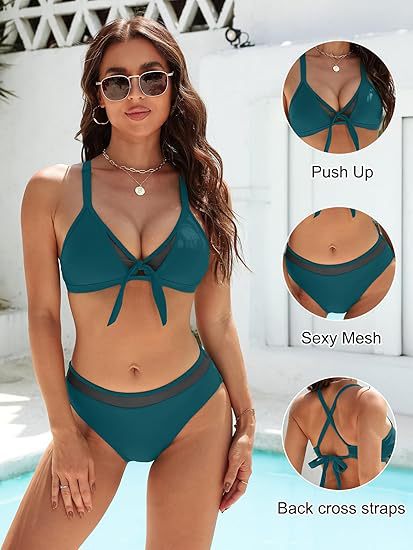 Damen Push-Up-Bikini-Top mit sexy Mesh und Rückenkreuz-Träger EB