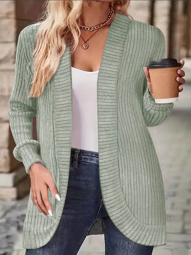 Damen gemütlicher Strickcardigan mit modernem Rippenmuster EB