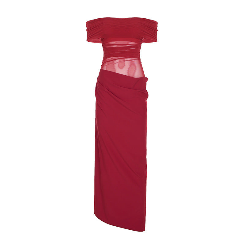 Damen elegantes Abendkleid mit schmalem Schnitt und transparenten Einsätzen EB