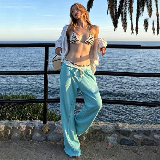 Damen nan ausgestellte Sweatpants mit extra weitem Schlag, elastischem Bund und Kordelzug EB