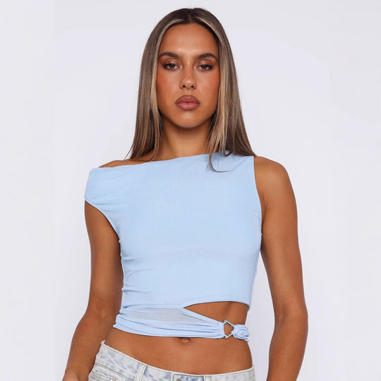 Damen Crop-Top mit asymmetrischem Schnitt und dekorativem Ringdetail EB