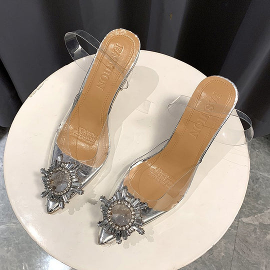Damen Elegante Slingback-Pumps mit transparentem Obermaterial und funkelndem Schmuckdetail EB
