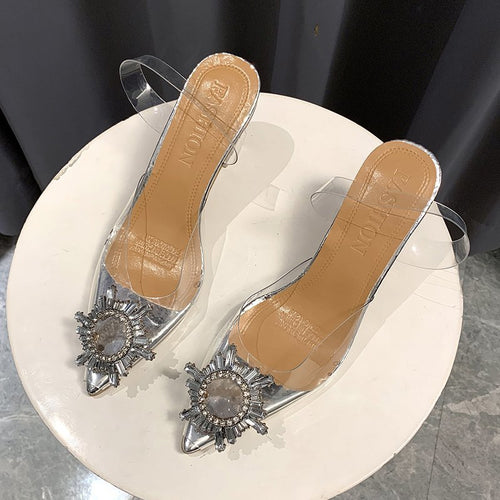 Damen Elegante Slingback-Pumps mit transparentem Obermaterial und funkelndem Schmuckdetail EB